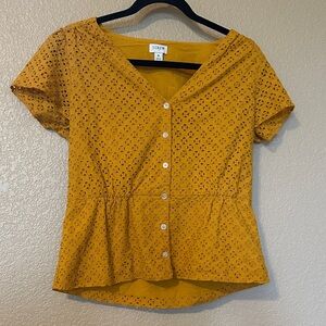J. Crew Yellow Eyelet Blouse
